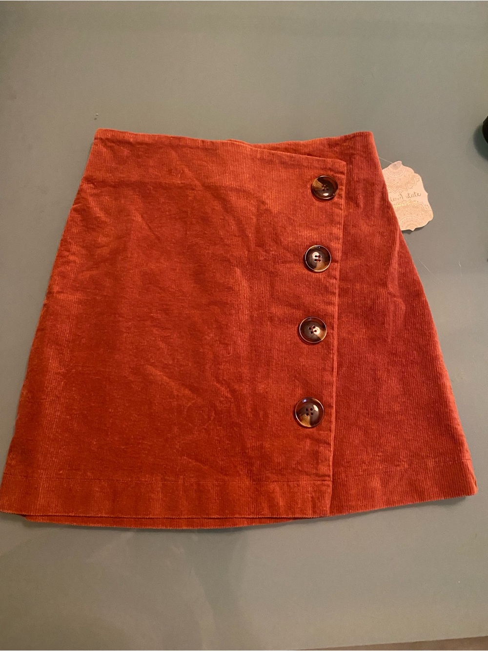 Altar'd State Terracotta Corduroy Mini Skirt with Side Buttons